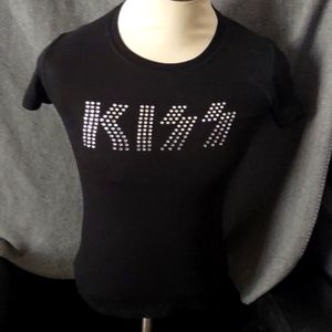 KISS Embellished Graphic Black T-Shirt, Size Small